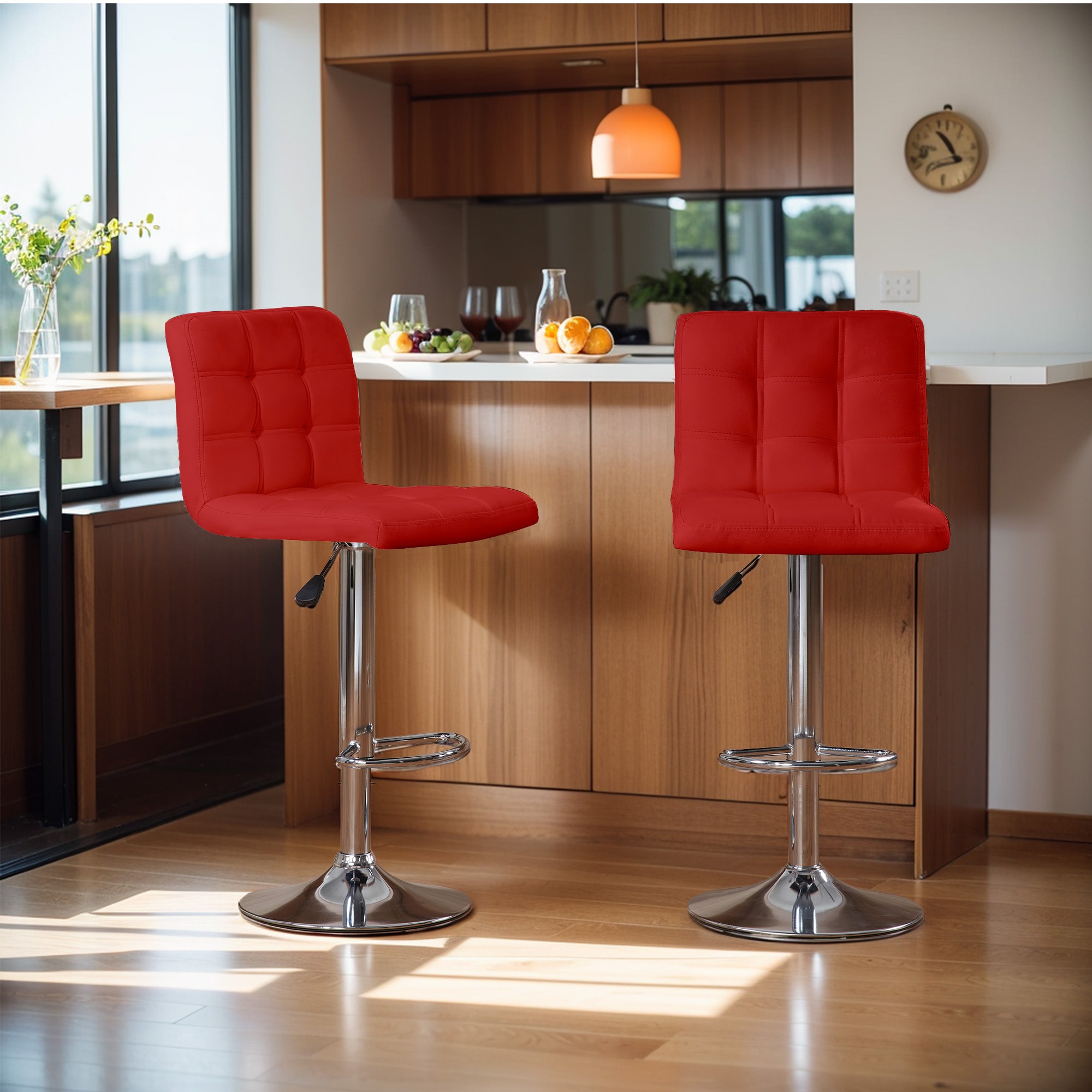 Bar Stools 1 Set Of 2, Counter Height Bar Stools, Square Cushion Bar Stools With Back, Footstool, Cafe, Red, 2 Pieces_voghion.com
